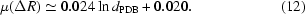 [\mu(\Delta R)\simeq 0.024 \ln d_{\rm PDB} + 0.020. \eqno (12)]