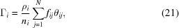 [\Gamma_{i} = {{\rho_i} \over {n_i}} \sum_{j = 1}^N f_{ij} \theta_{ij}, \eqno (21)]