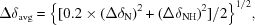 [{\Delta\delta_{\rm avg} = \big \{[0.2 \times (\Delta\delta_{\rm N})^2 + (\Delta\delta_{\rm NH})^2]/2 \big \}^{1/2}},]