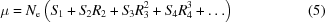 [\mu = N_{\rm e} \left(S_1 + S_2 R_2 + S_3 R_3^2 + S_4 R_4^3 + \ldots \right) \eqno(5)]