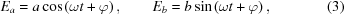 [{E_a} = a\cos\left({{\rm{\omega}}t + \varphi} \right), \qquad {E_b} = b\sin\left({{\rm{\omega}}t + \varphi} \right), \eqno(3)]