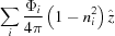 [\sum\limits_i {{{{{{\Phi}}_i}} \over {4\pi}}\left({1 - n_i^2} \right)\hat z}]