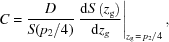 [C = {{ D }\over{ S(p_2/4) }} \left. {{ {\rm{d}}S\left(z_{\rm{g}}\right) }\over{ {\rm{d}}z_g }} \right|_{z_{\rm{g}}\,=\,p_2/4},]